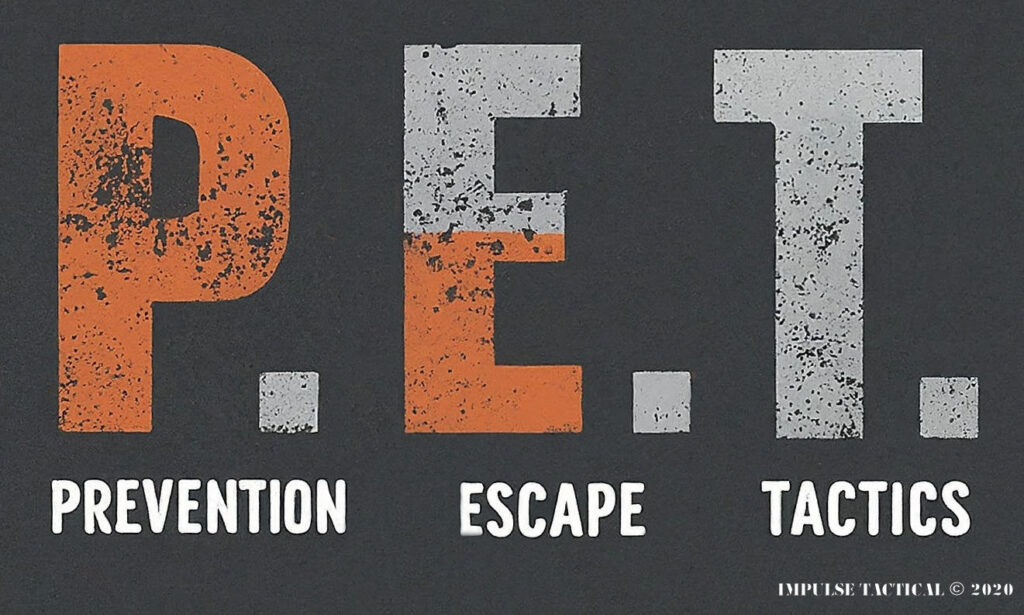 P.E.T. prevention escape tactics for survival and self defense training women and protection